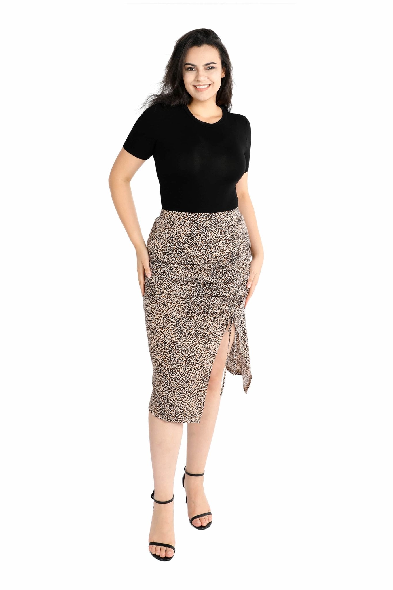 Leopard Sexy Side Split High Waist Midi Skirt - POSESHE