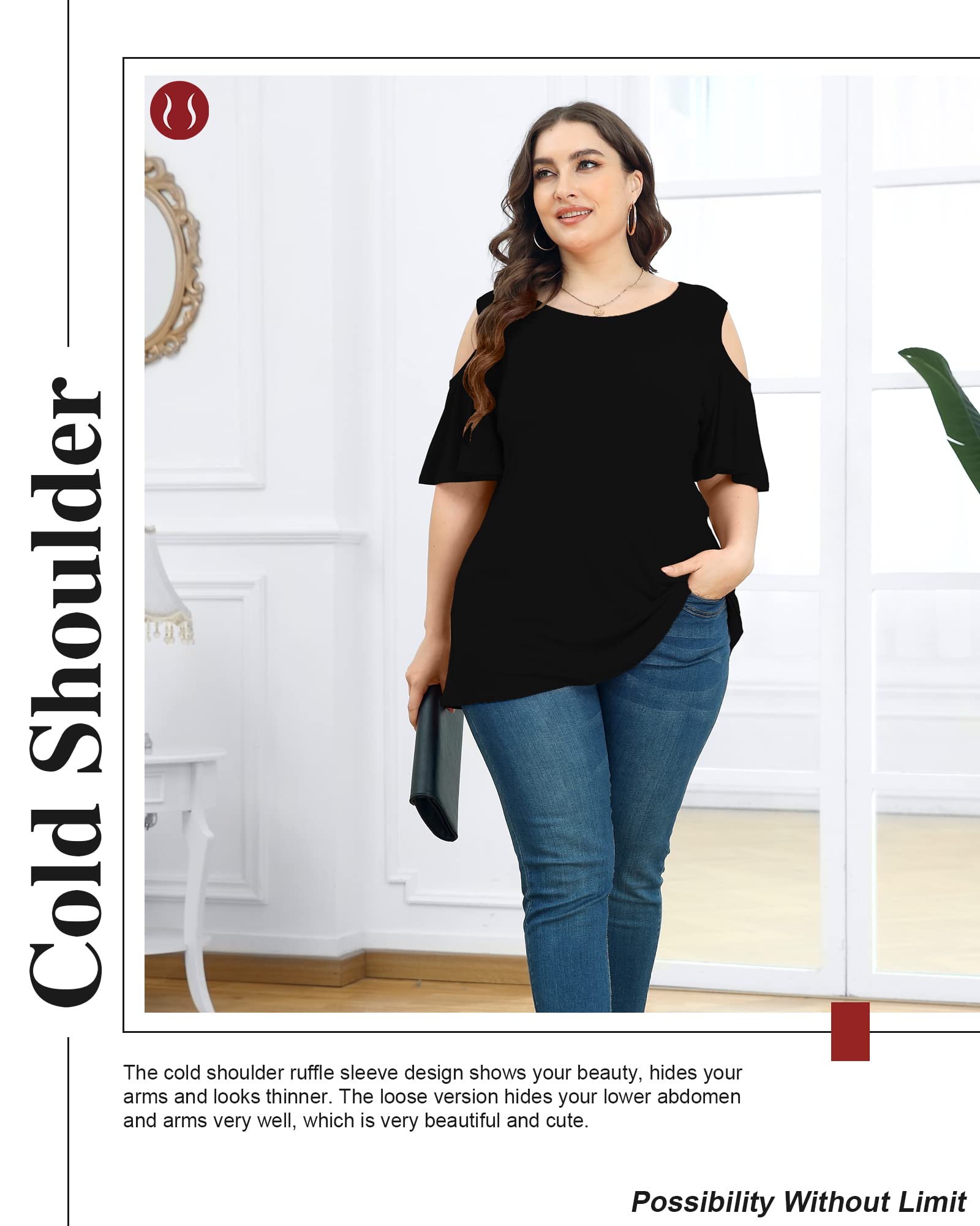 POSESHE Womens Plus Size Summer Tunic Tops - POSESHE