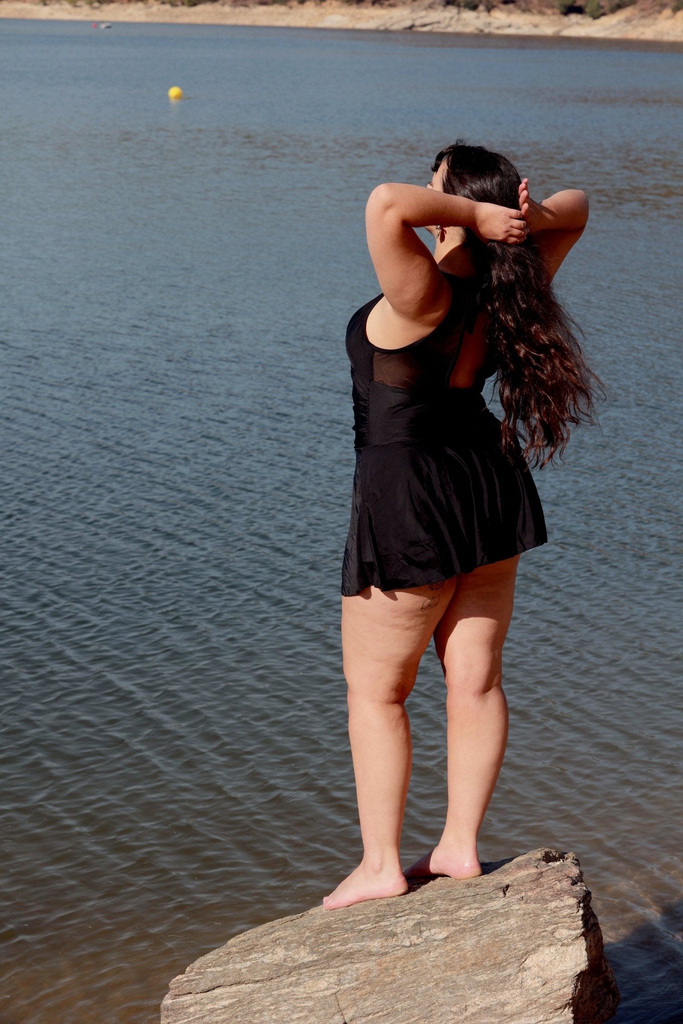 Black Mesh One-Piece Swim Dress - POSESHE
