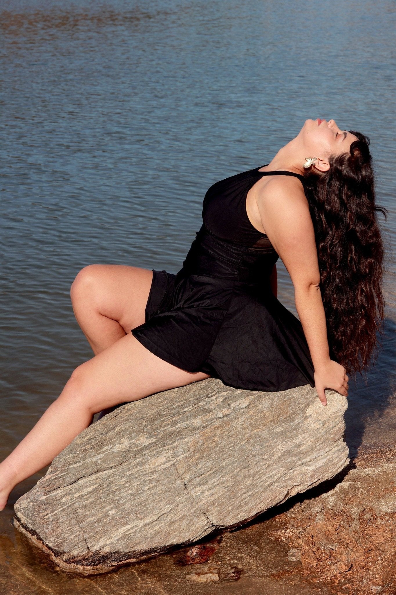 Black Mesh One-Piece Swim Dress - POSESHE