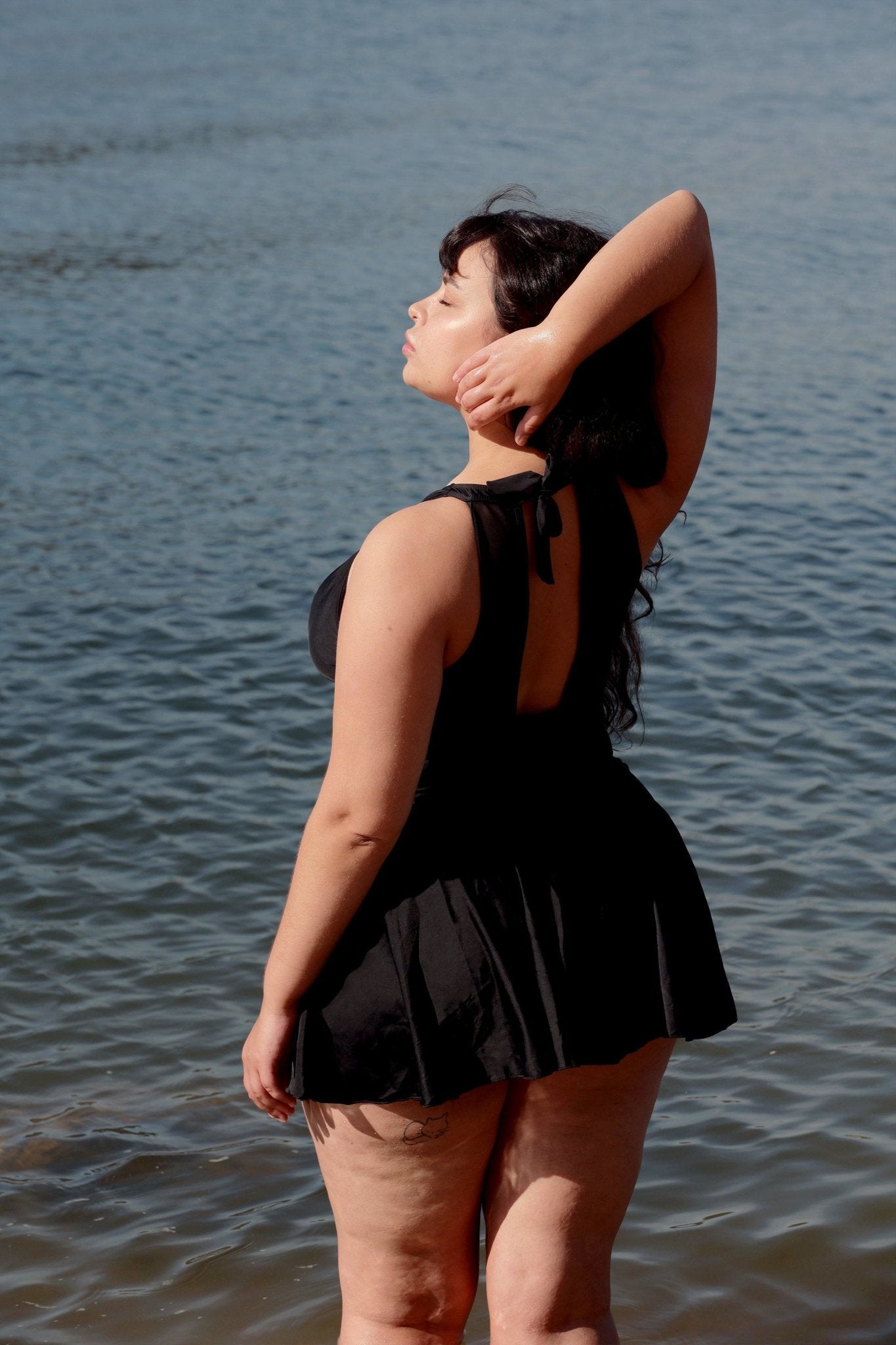 Black Mesh One-Piece Swim Dress - POSESHE