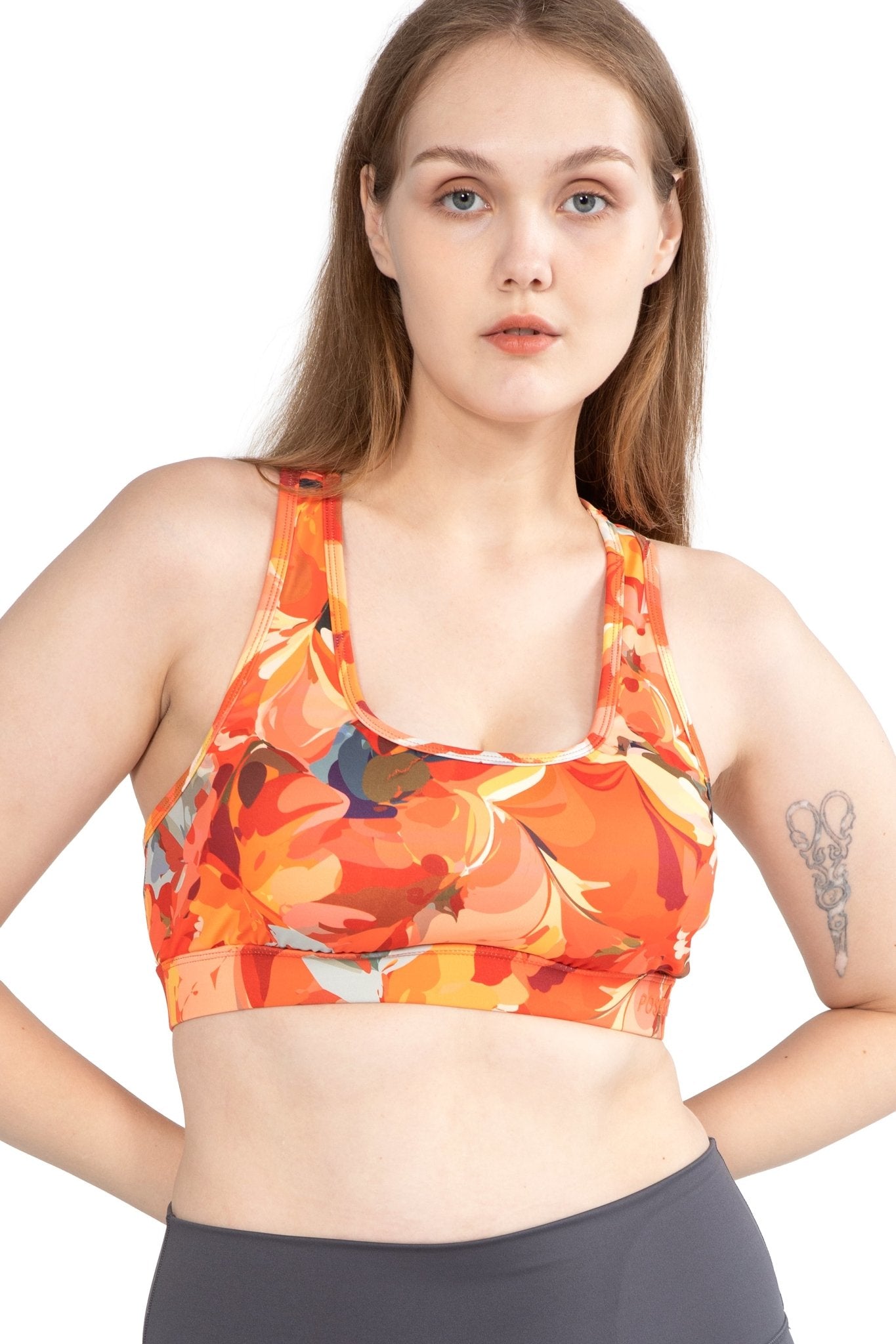 Delight Sports Bra, Printed Orange - POSESHE