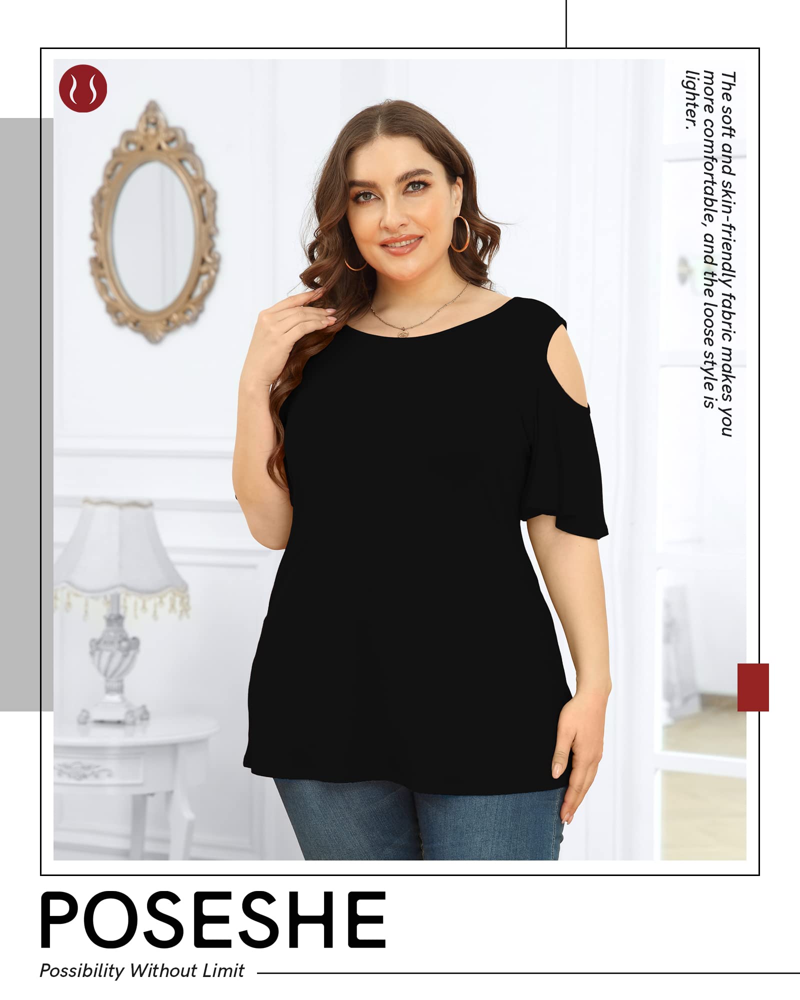 POSESHE Womens Plus Size Summer Tunic Tops - POSESHE