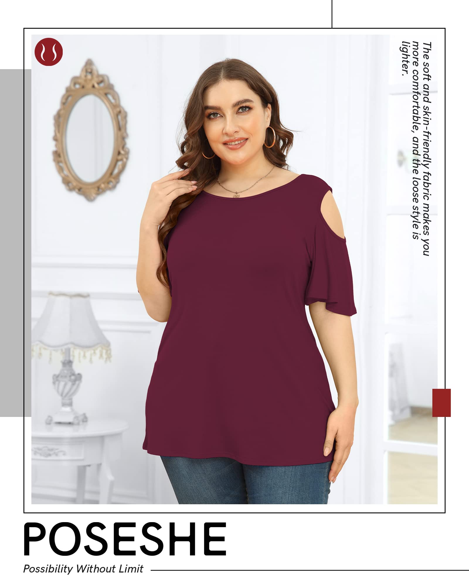 POSESHE Womens Plus Size Summer Tunic Tops - POSESHE