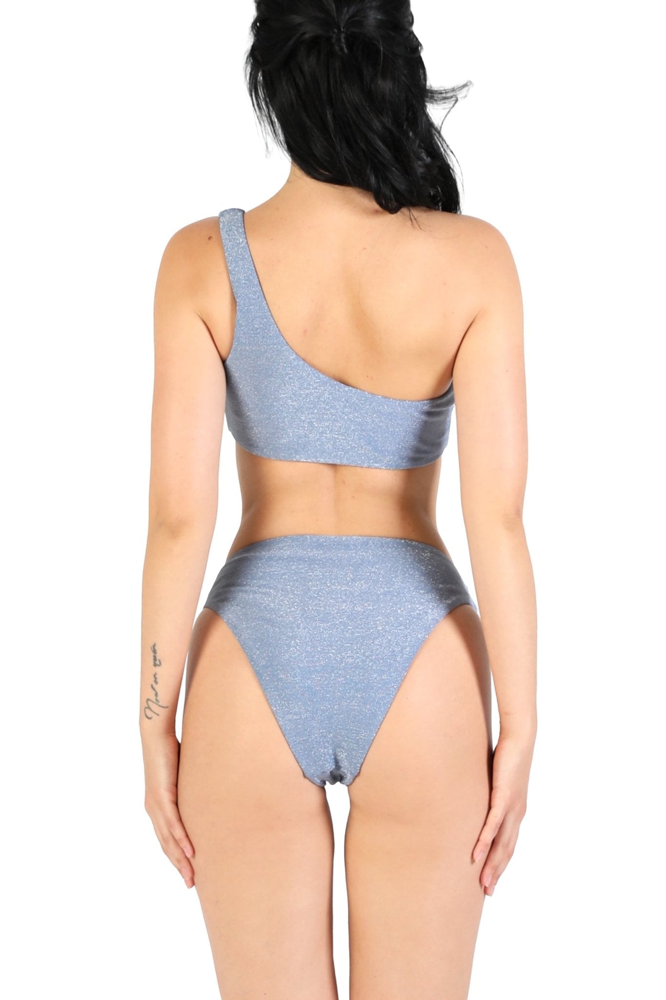 Sky Blue Sparkle One Shoulder Bikini Bottom - POSESHE