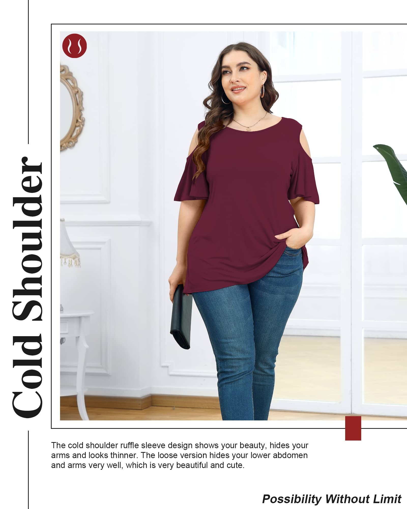 POSESHE Womens Plus Size Summer Tunic Tops - POSESHE
