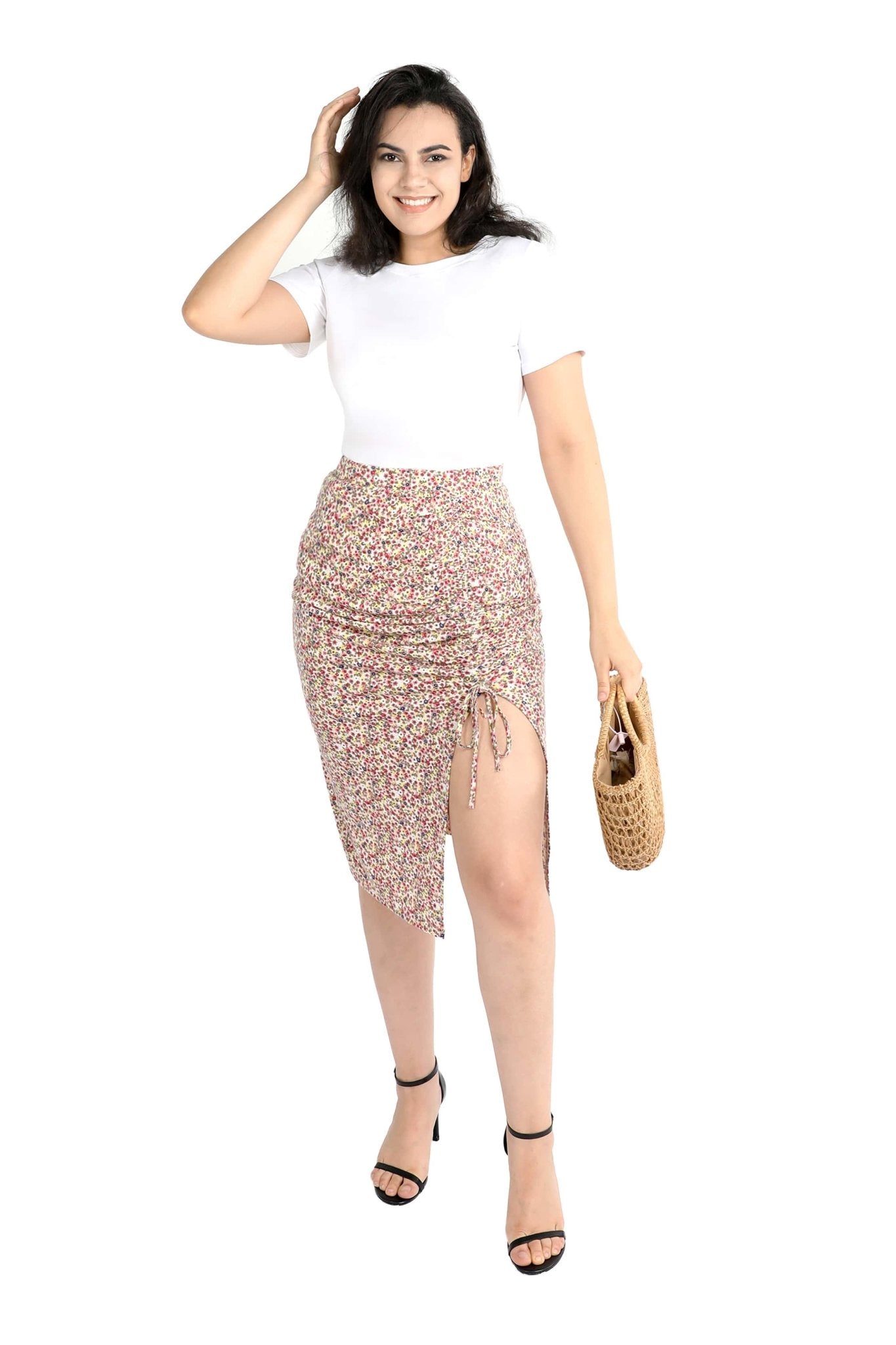 Floral Sexy Side Split High Waist Midi Skirt