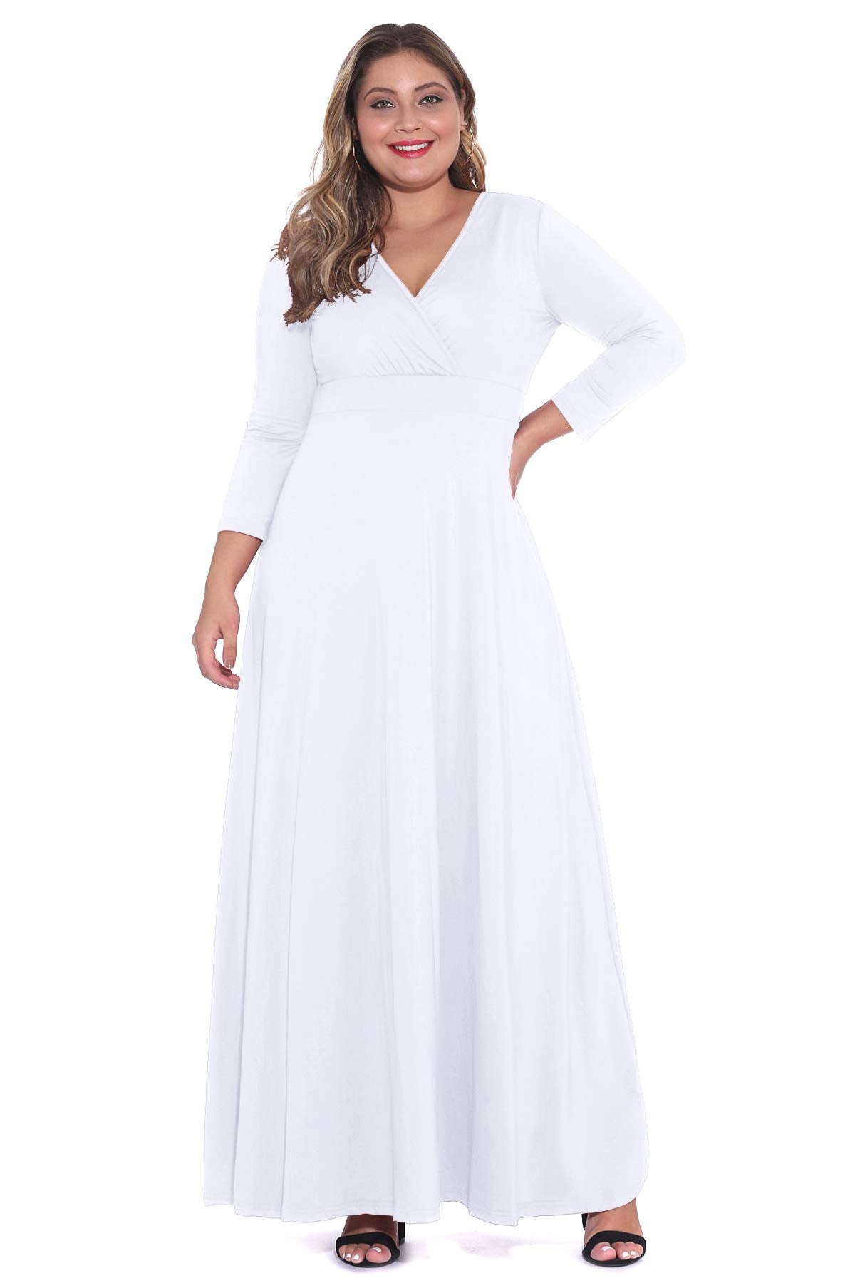 Women's Solid V-Neck 3/4 Sleeve Gowns - POSESHE