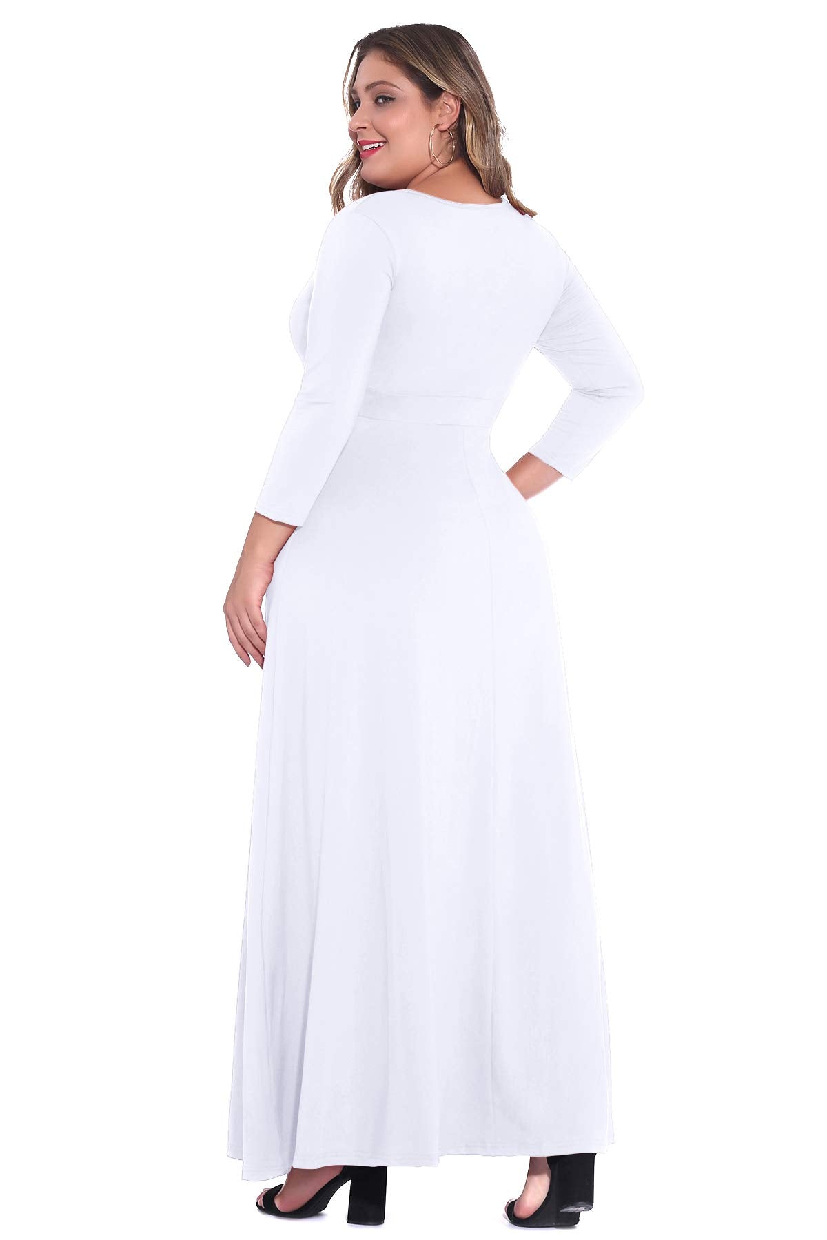 Women's Solid V-Neck 3/4 Sleeve Gowns - POSESHE