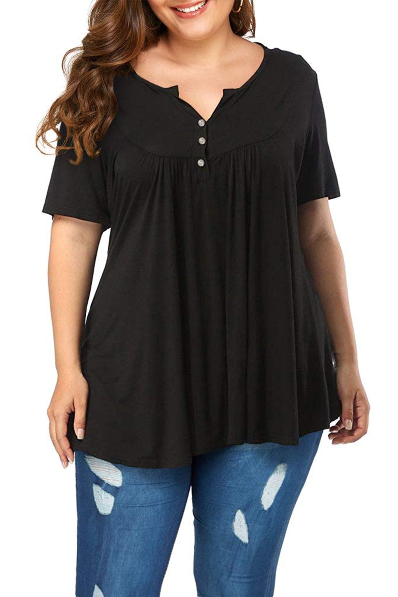 Henry V Neck Button Down Casual Short Sleeve Shirt - POSESHE