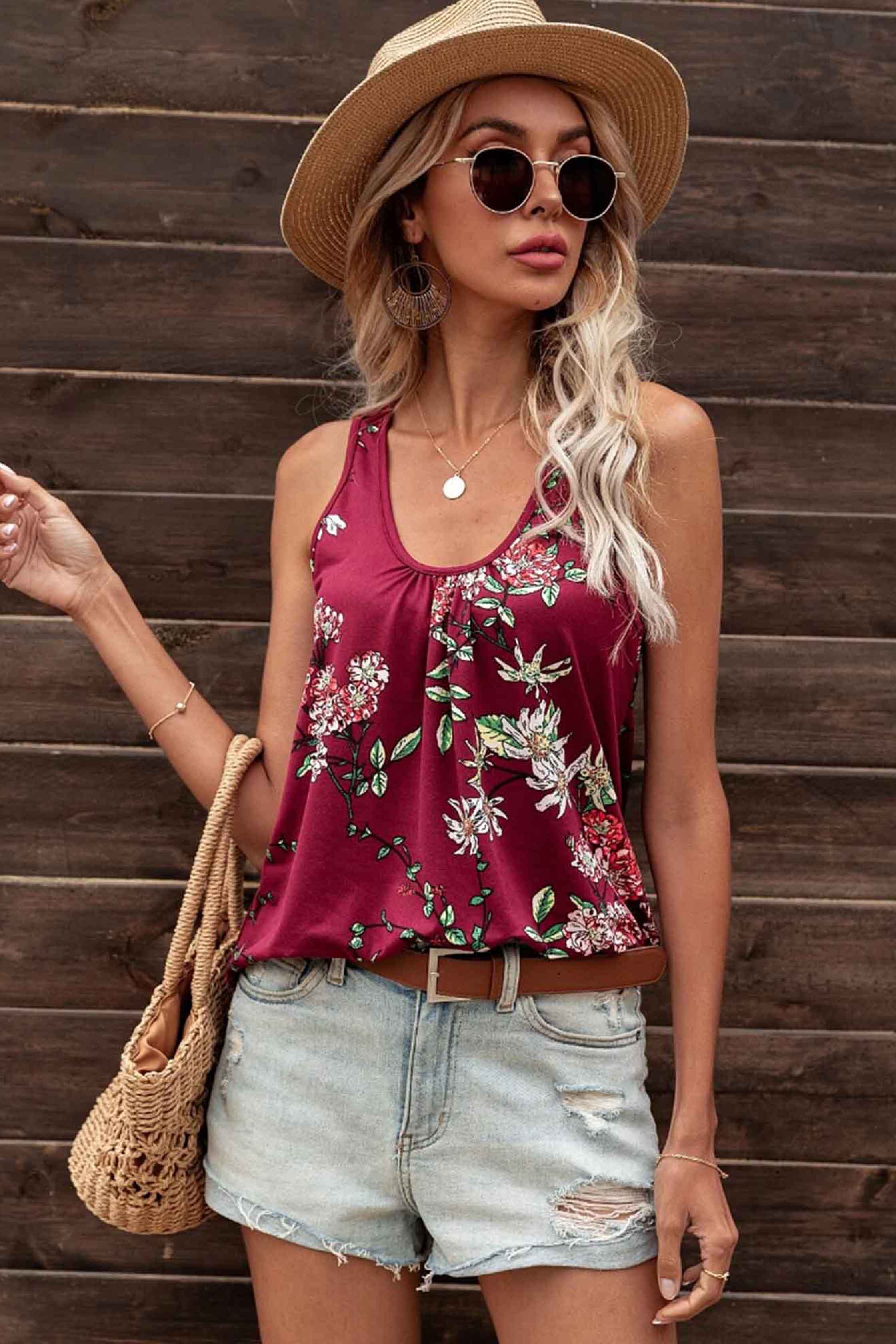 Floral Casual Sleeveless Swing Tank Top