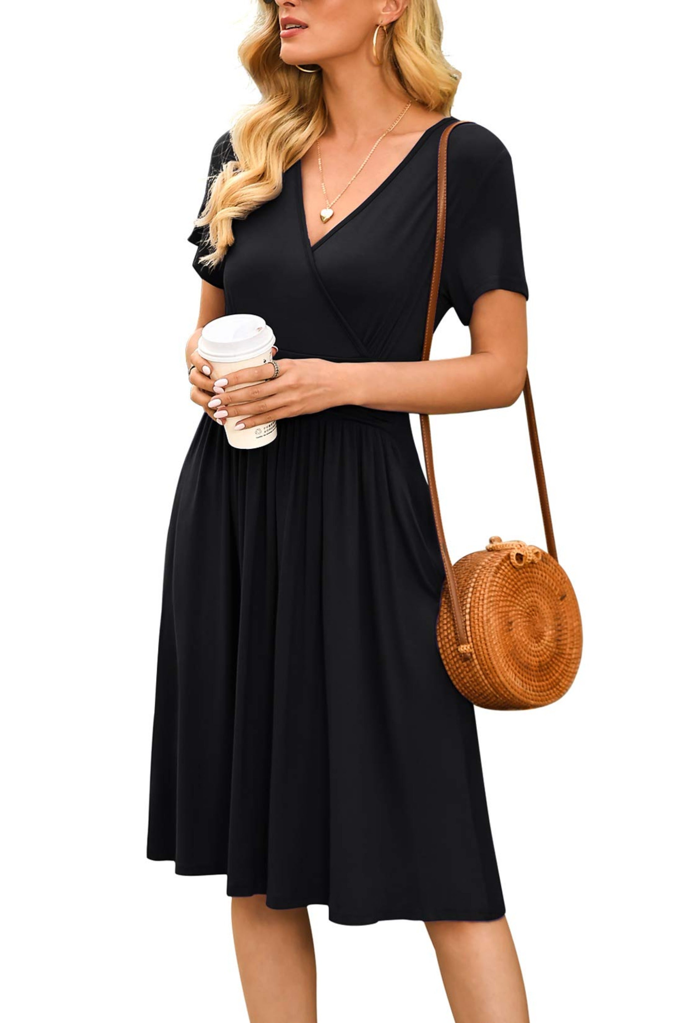 Summer Casual Midi Dress with Pockets, Short Party Dress