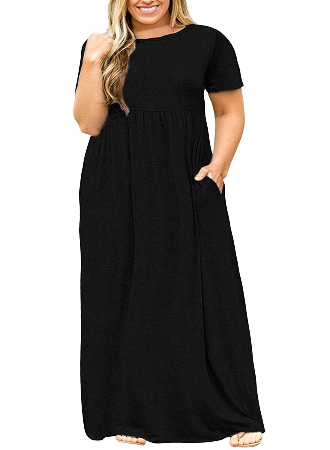 Short Sleeve Maxi Dress with Pockets - POSESHE