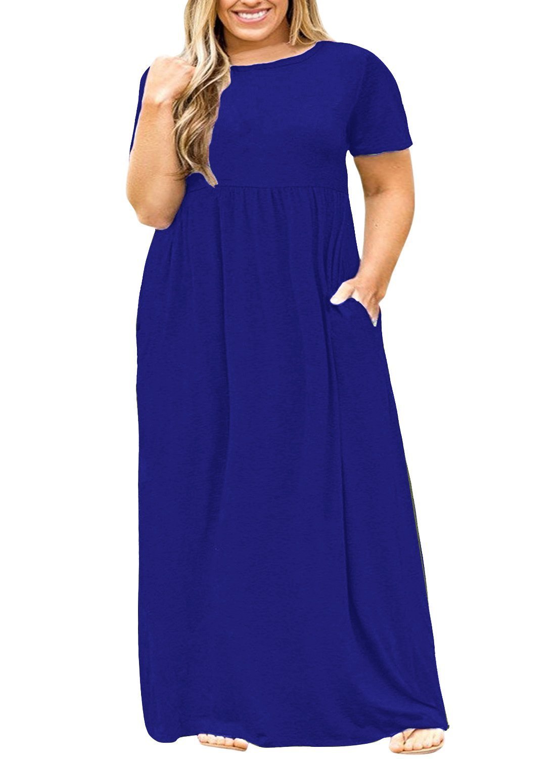 Short Sleeve Maxi Dress with Pockets - POSESHE