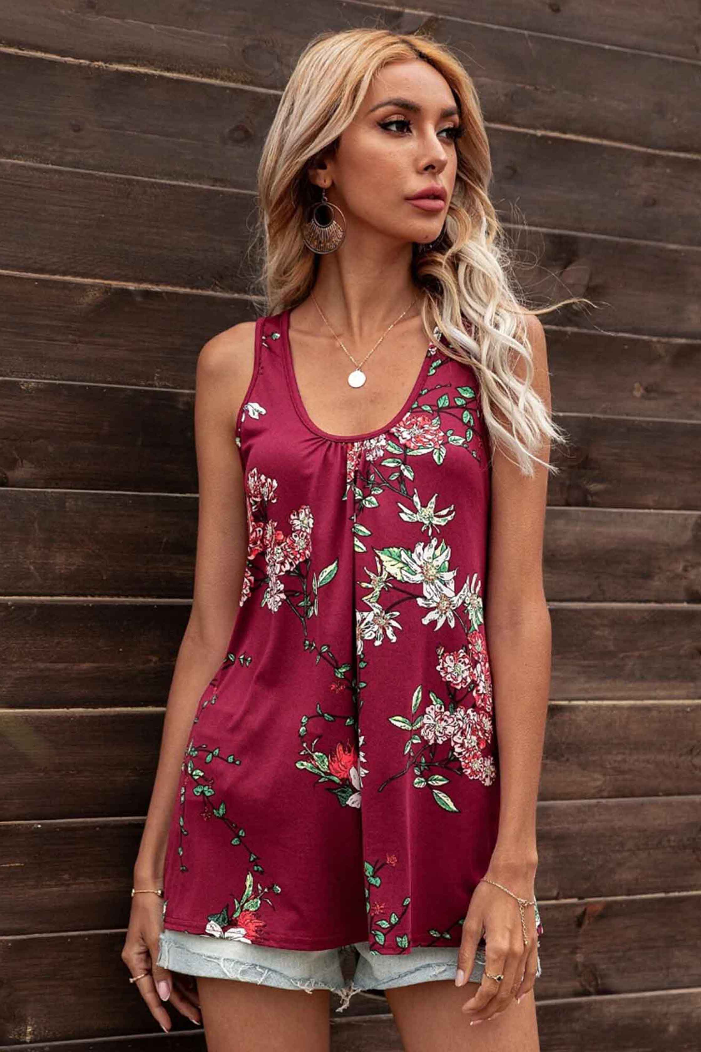 Floral Casual Sleeveless Swing Tank Top