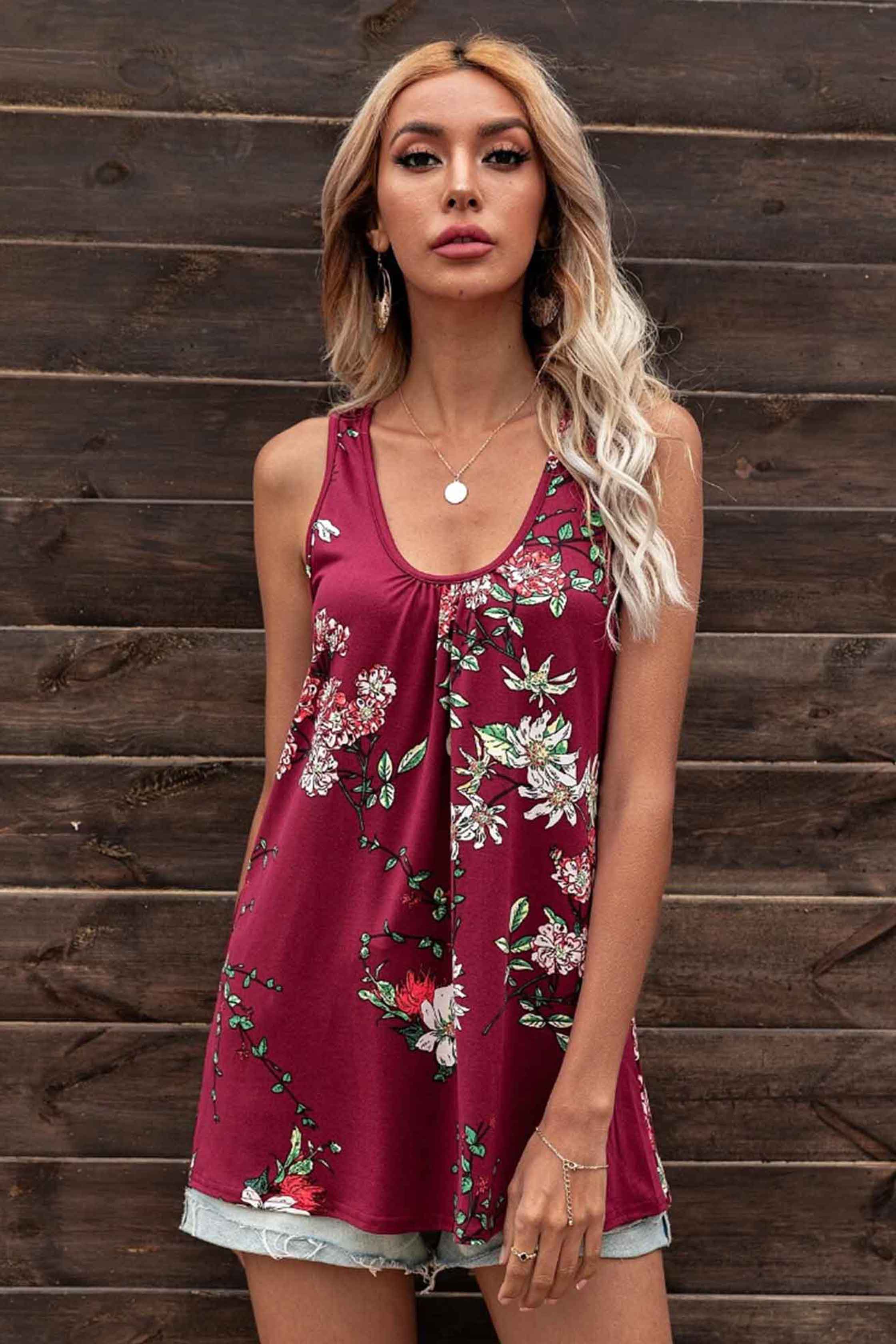 Floral Casual Sleeveless Swing Tank Top