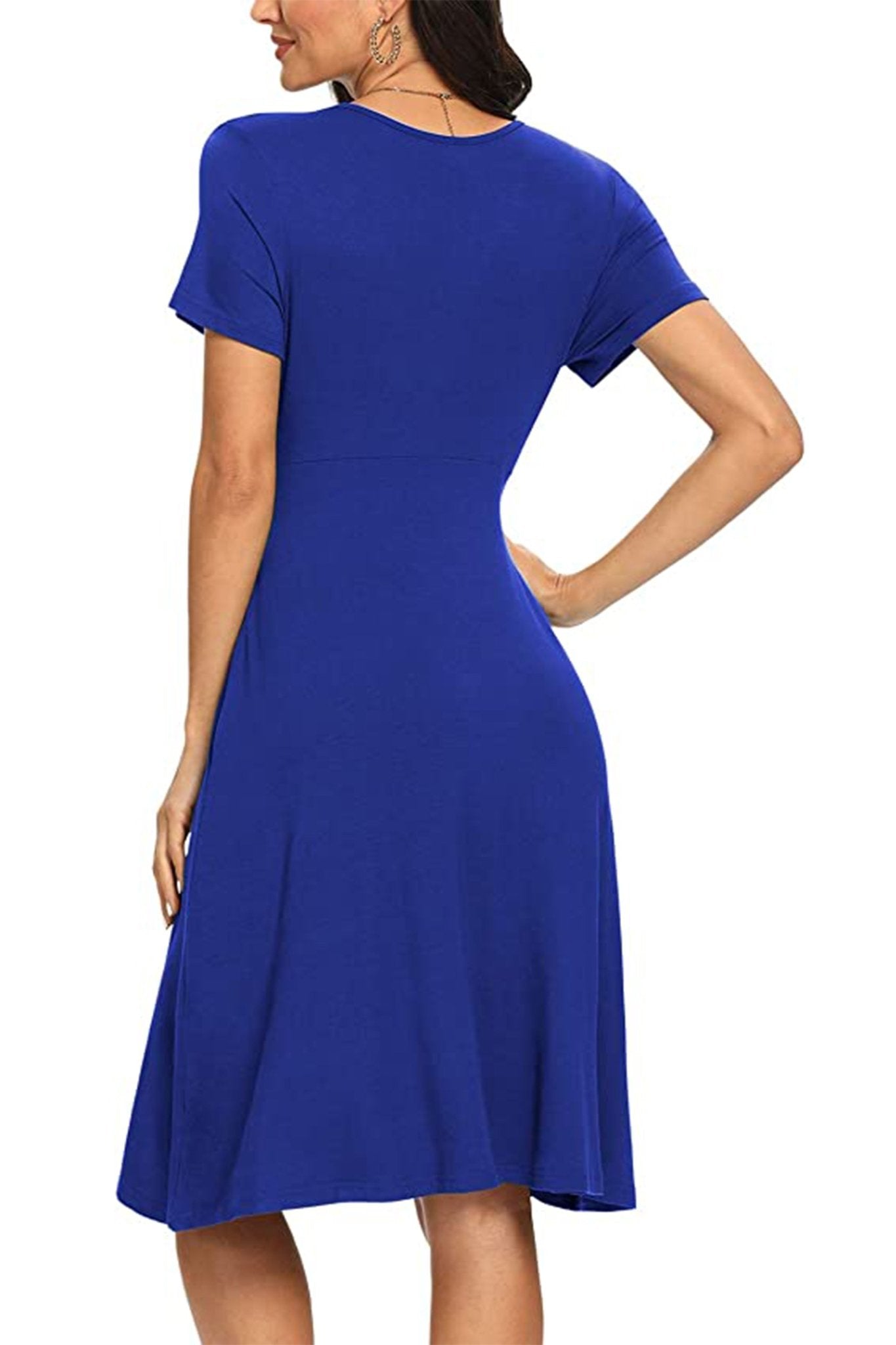 Casual Short Sleeve V-Neck Dress with Pockets, Summer Short Party Dress - POSESHE