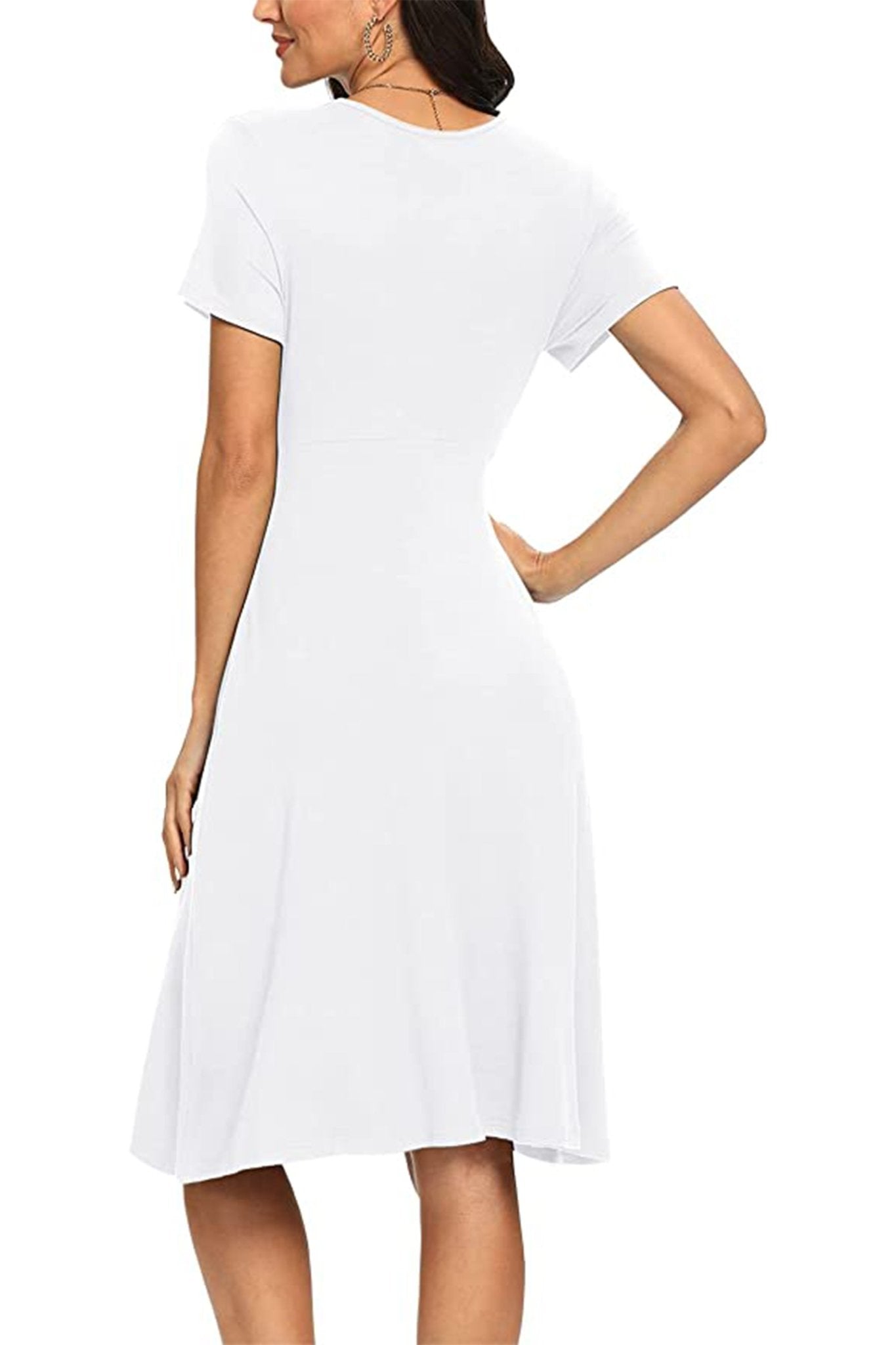 Casual Short Sleeve V-Neck Dress with Pockets, Summer Short Party Dress - POSESHE