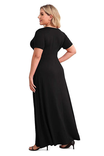 POSESHE Womens Plus Size Black Dresses Sleeveless Wrap V-Neck