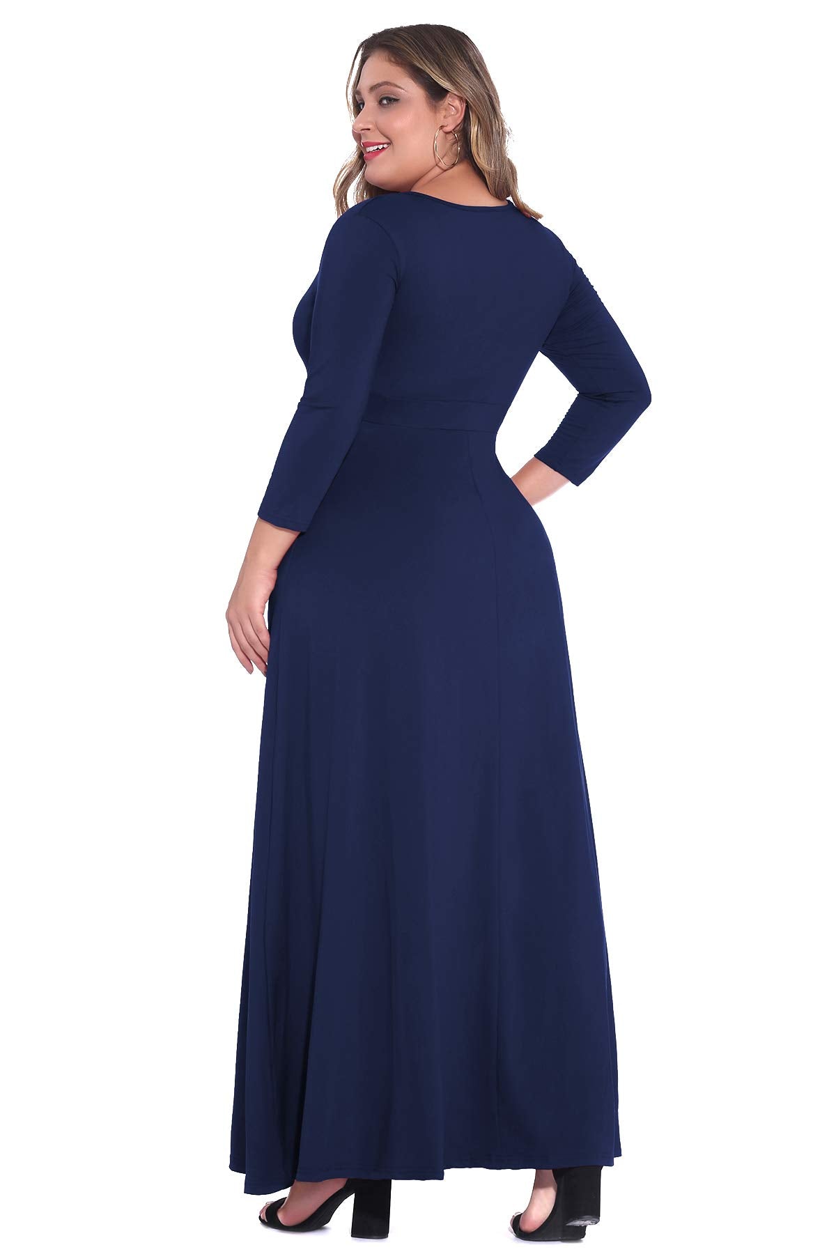 Women's Solid V-Neck 3/4 Sleeve Gowns - POSESHE