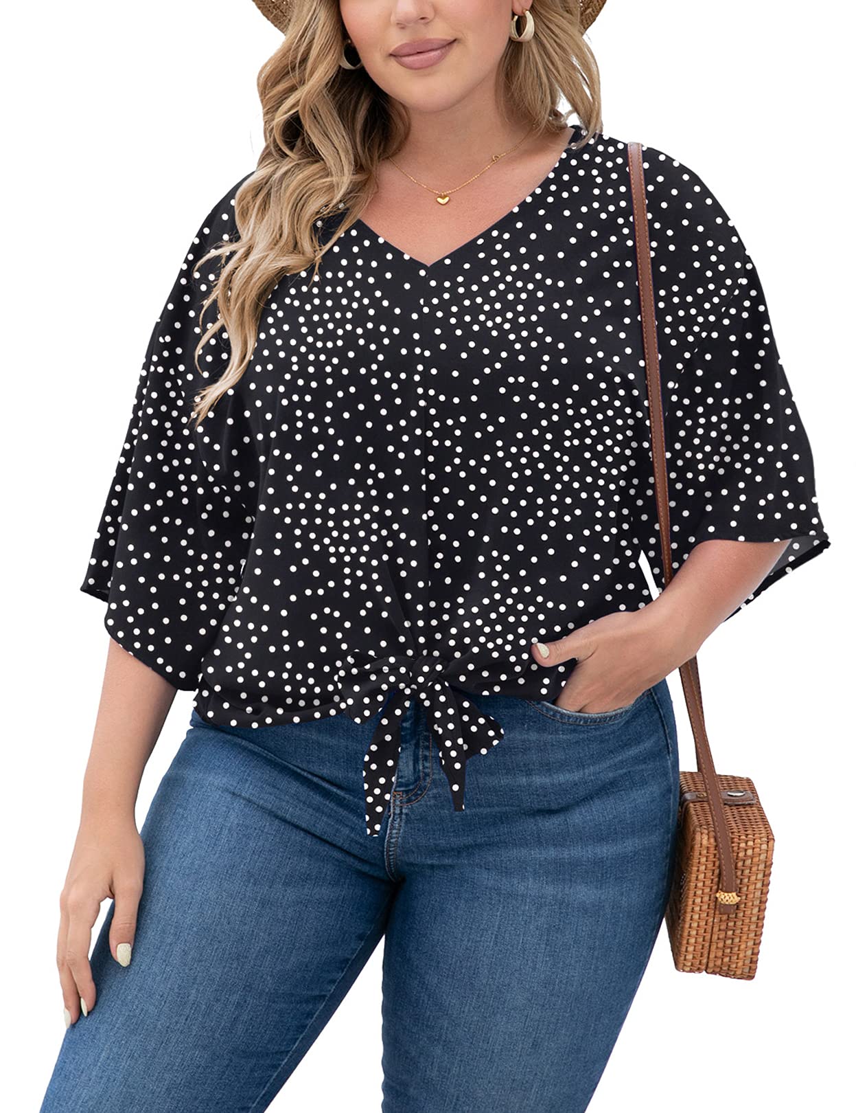V Neck Floral Tie Front Chiffon Tops