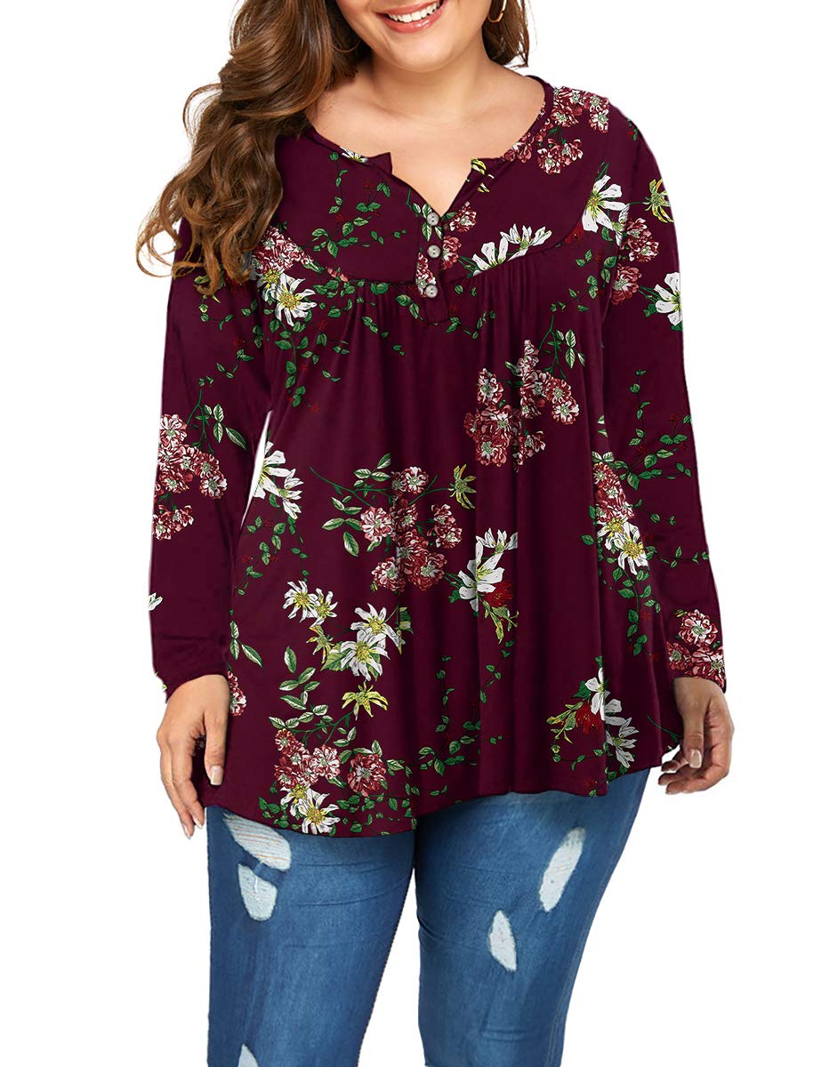 POSESHE Women's Plus Size Henley V Neck Shirts - POSESHE