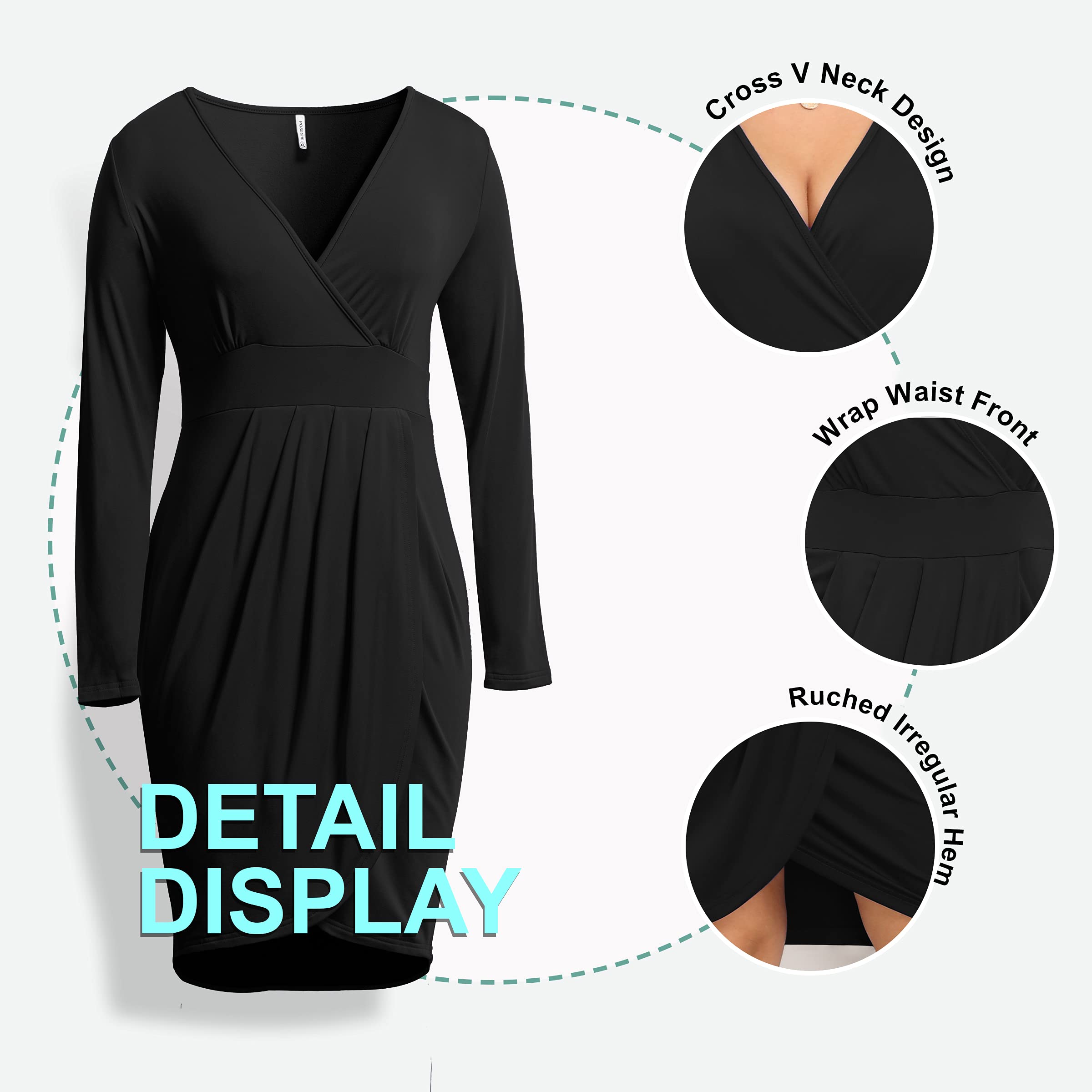 Deep V-Neck Long Sleeve Bodycon Wrap Dress with Front Slit - POSESHE