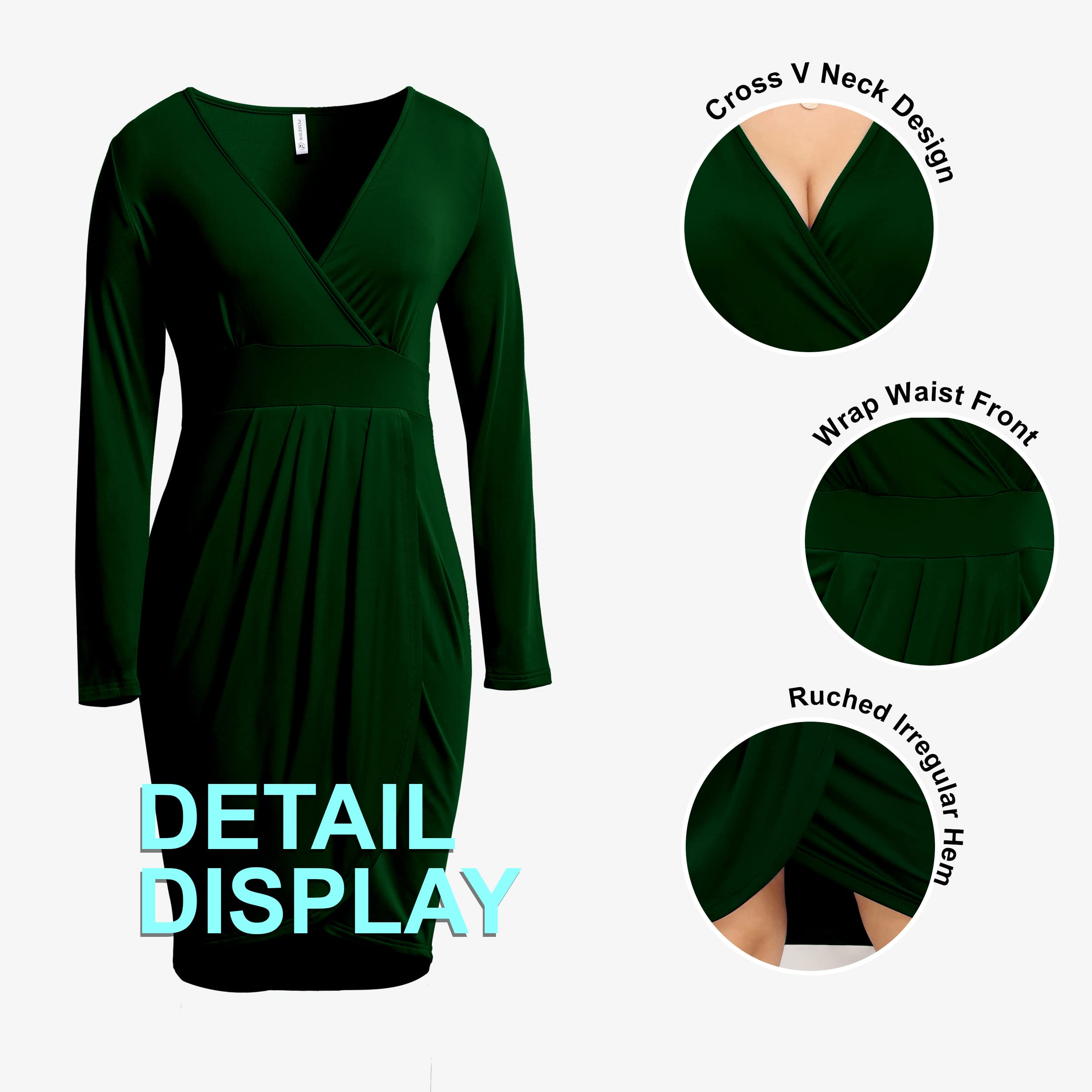 Deep V-Neck Long Sleeve Bodycon Wrap Dress with Front Slit - POSESHE