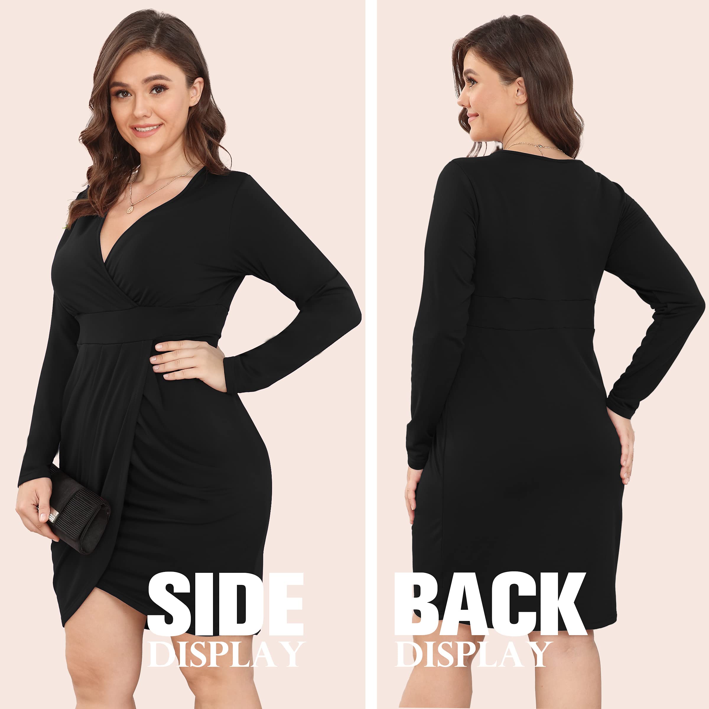 Deep V-Neck Long Sleeve Bodycon Wrap Dress with Front Slit - POSESHE