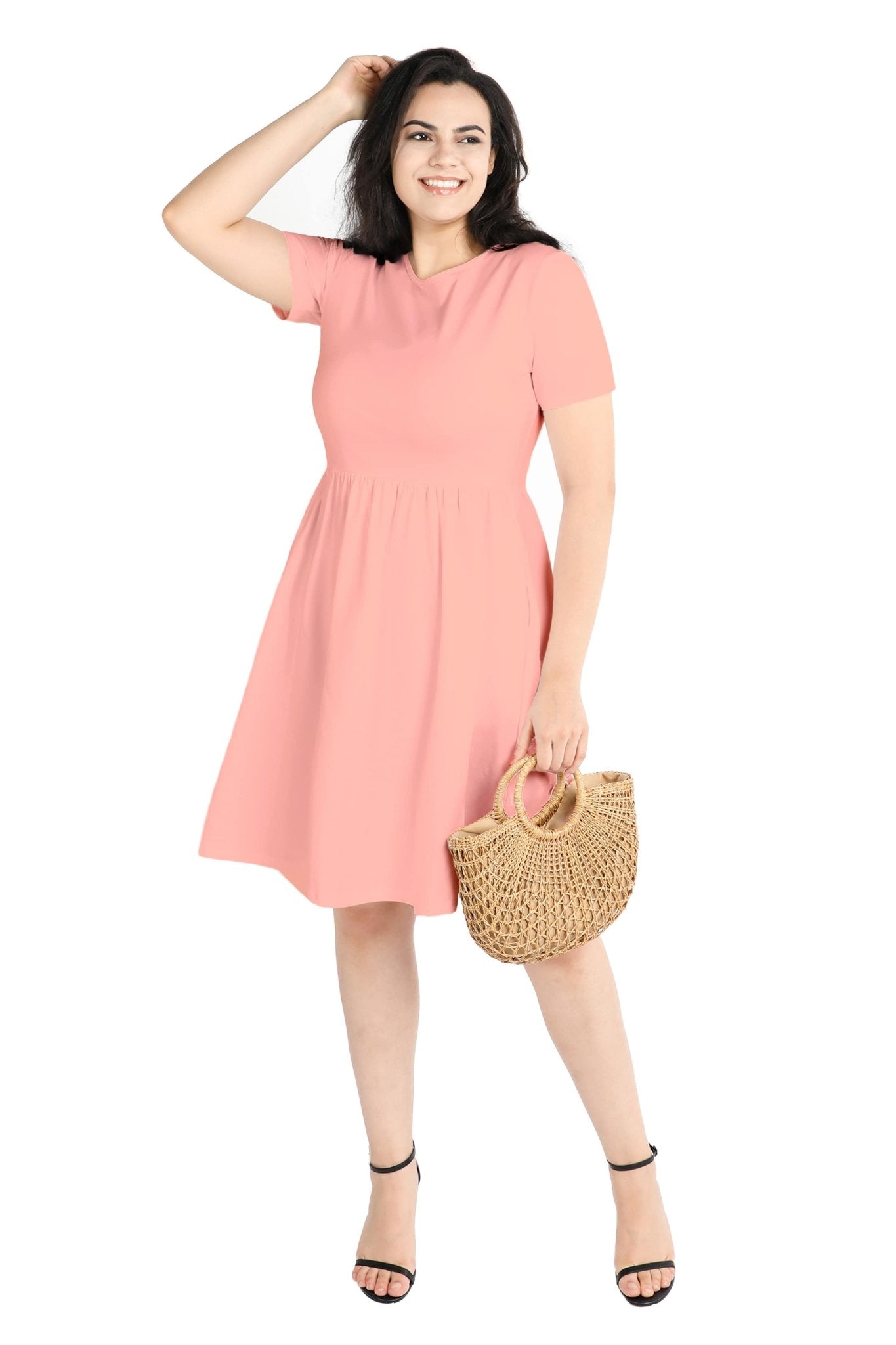 Minimalist Casual Midi Dress with Pockets - POSESHE