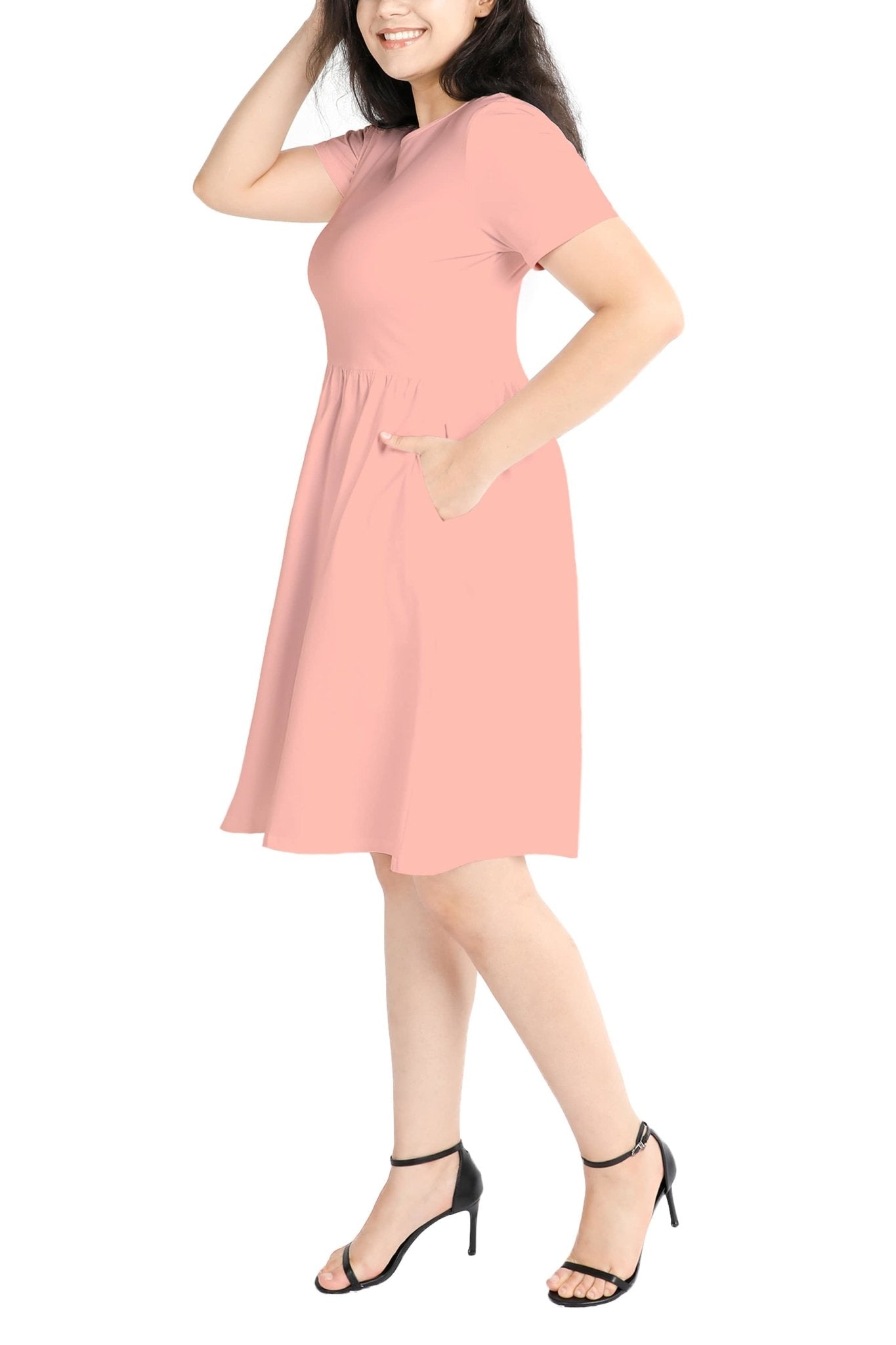 Minimalist Casual Midi Dress with Pockets - POSESHE