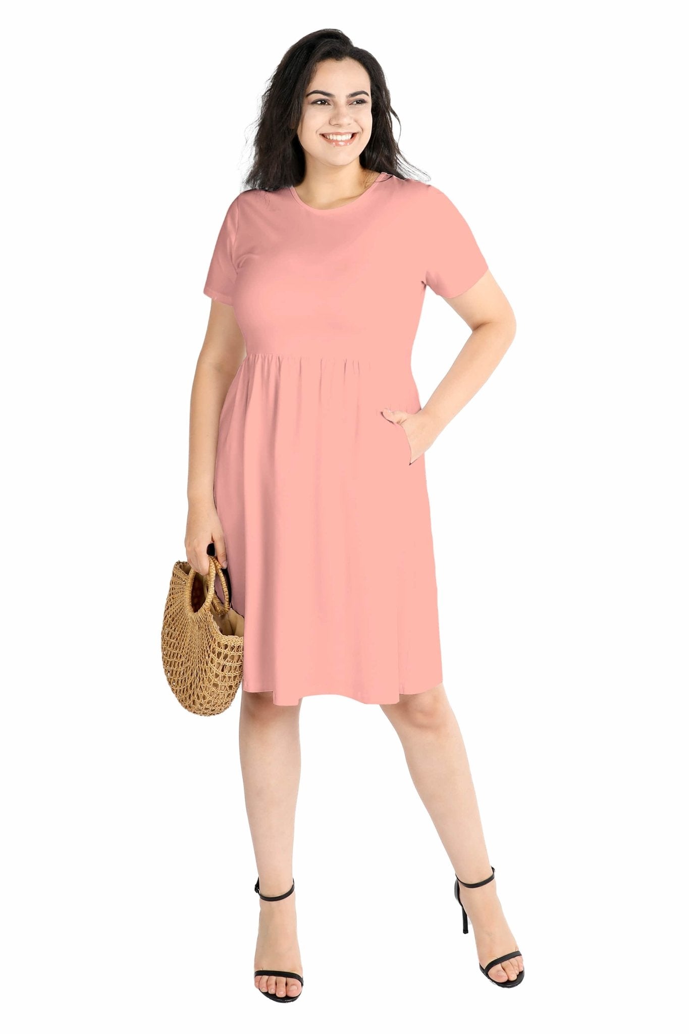 Minimalist Casual Midi Dress with Pockets - POSESHE