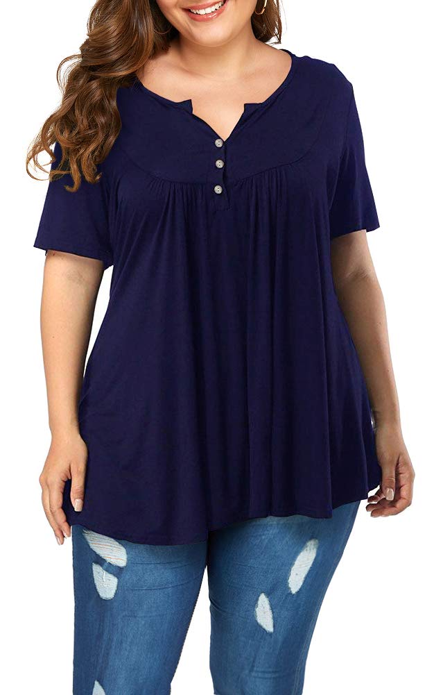 Henry V Neck Button Down Casual Short Sleeve Shirt - POSESHE