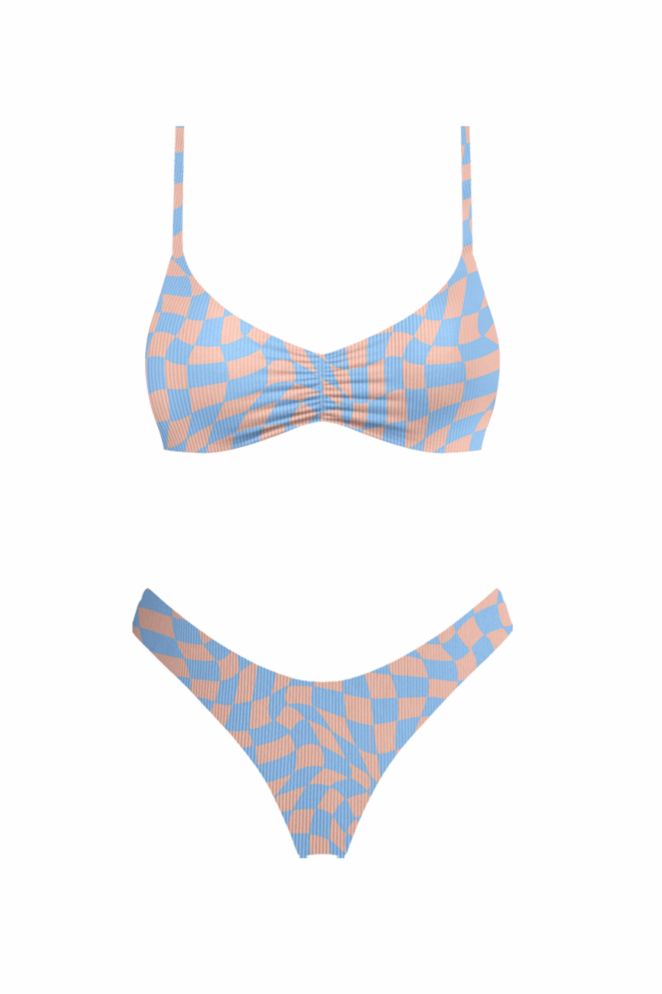 Pink blue sea salt Fold Bikini Top