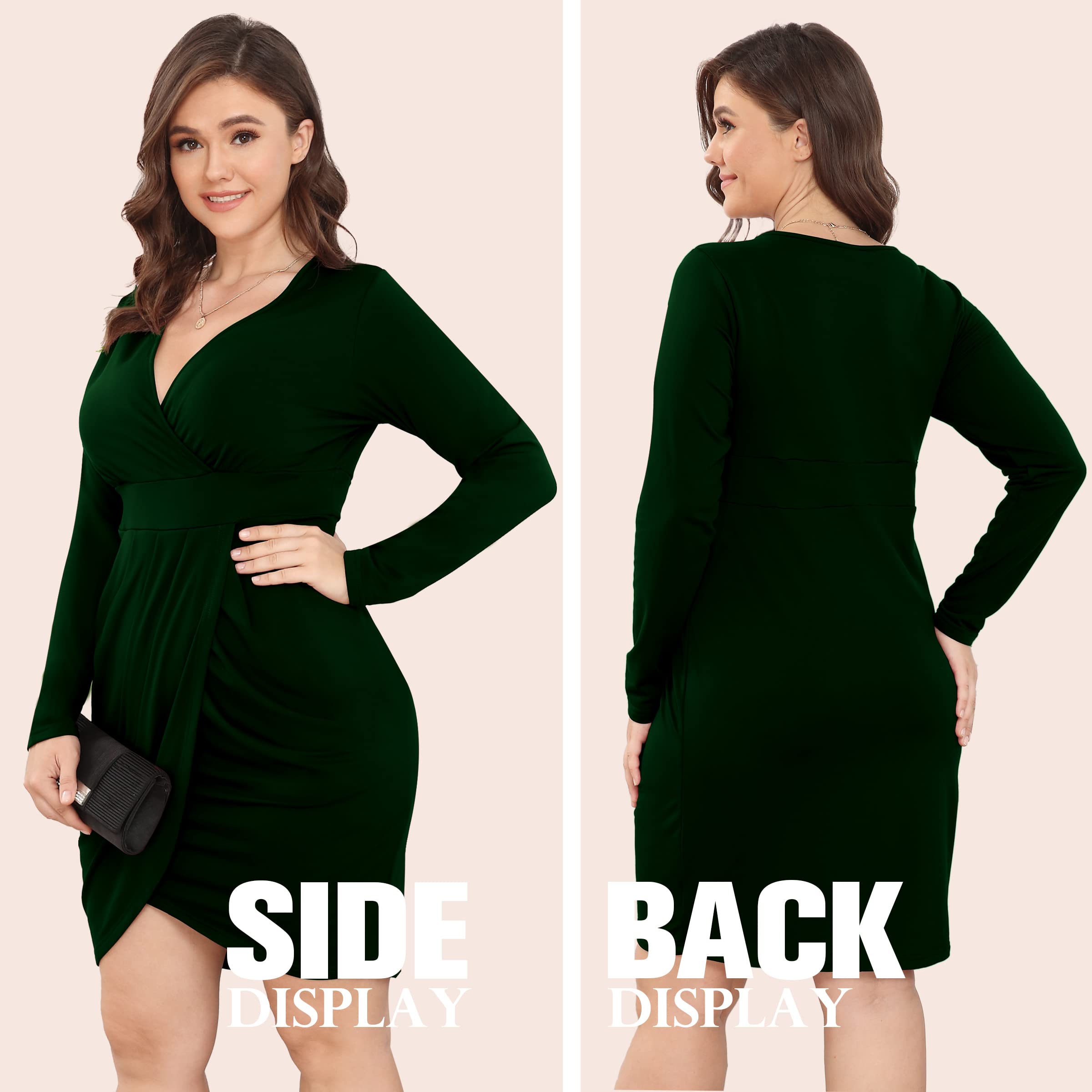 Deep V-Neck Long Sleeve Bodycon Wrap Dress with Front Slit - POSESHE