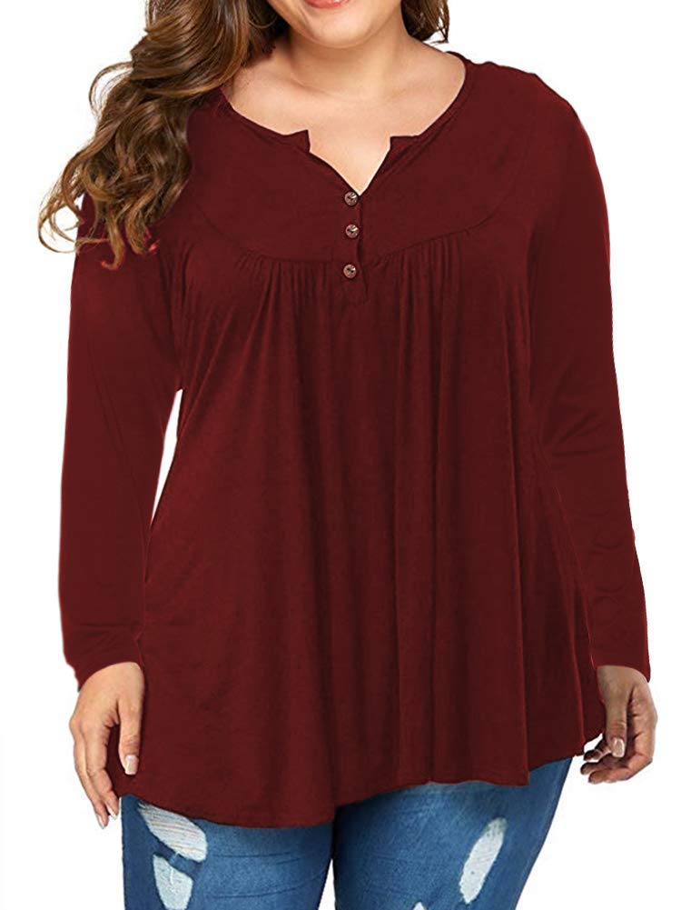 POSESHE Women's Plus Size Henley V Neck Shirts - POSESHE