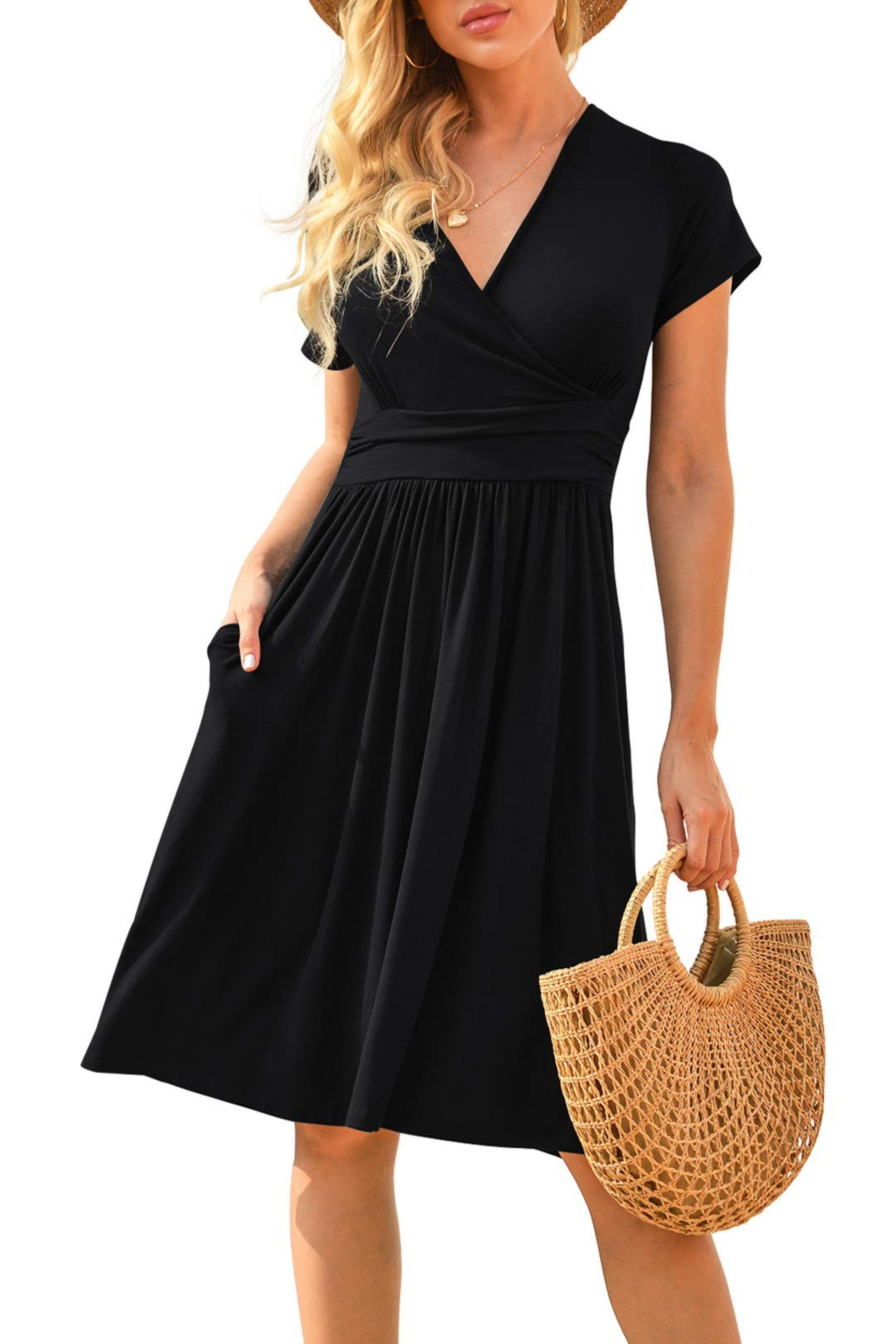 Summer Casual Midi Dress with Pockets, Short Party Dress