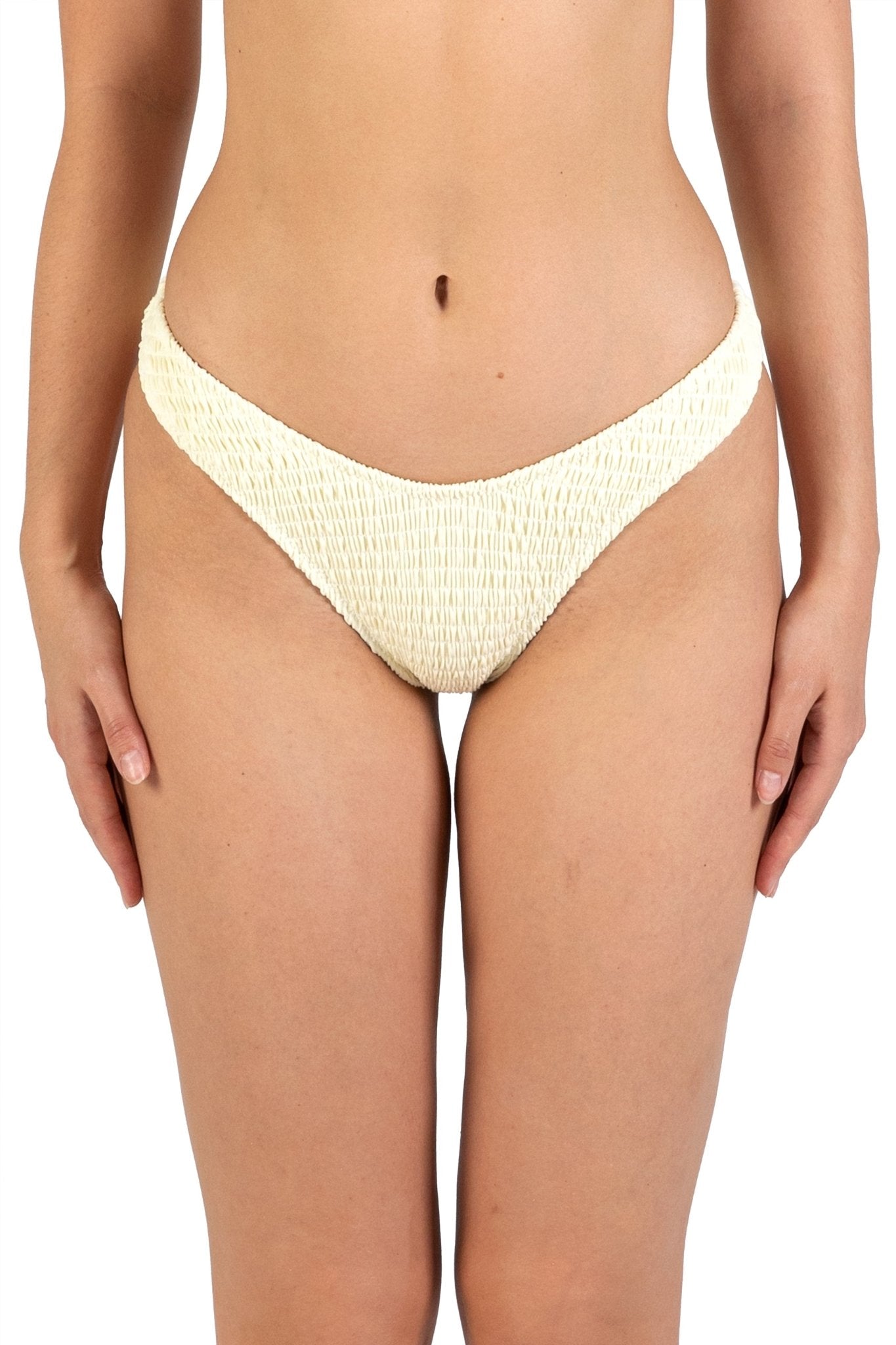 Cream White Pleat Underwire Bikinis Bottom - POSESHE