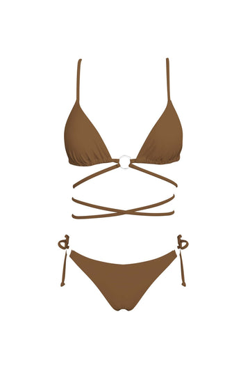 Bikini 2022 new solid color bronzing oblique shoulder strap