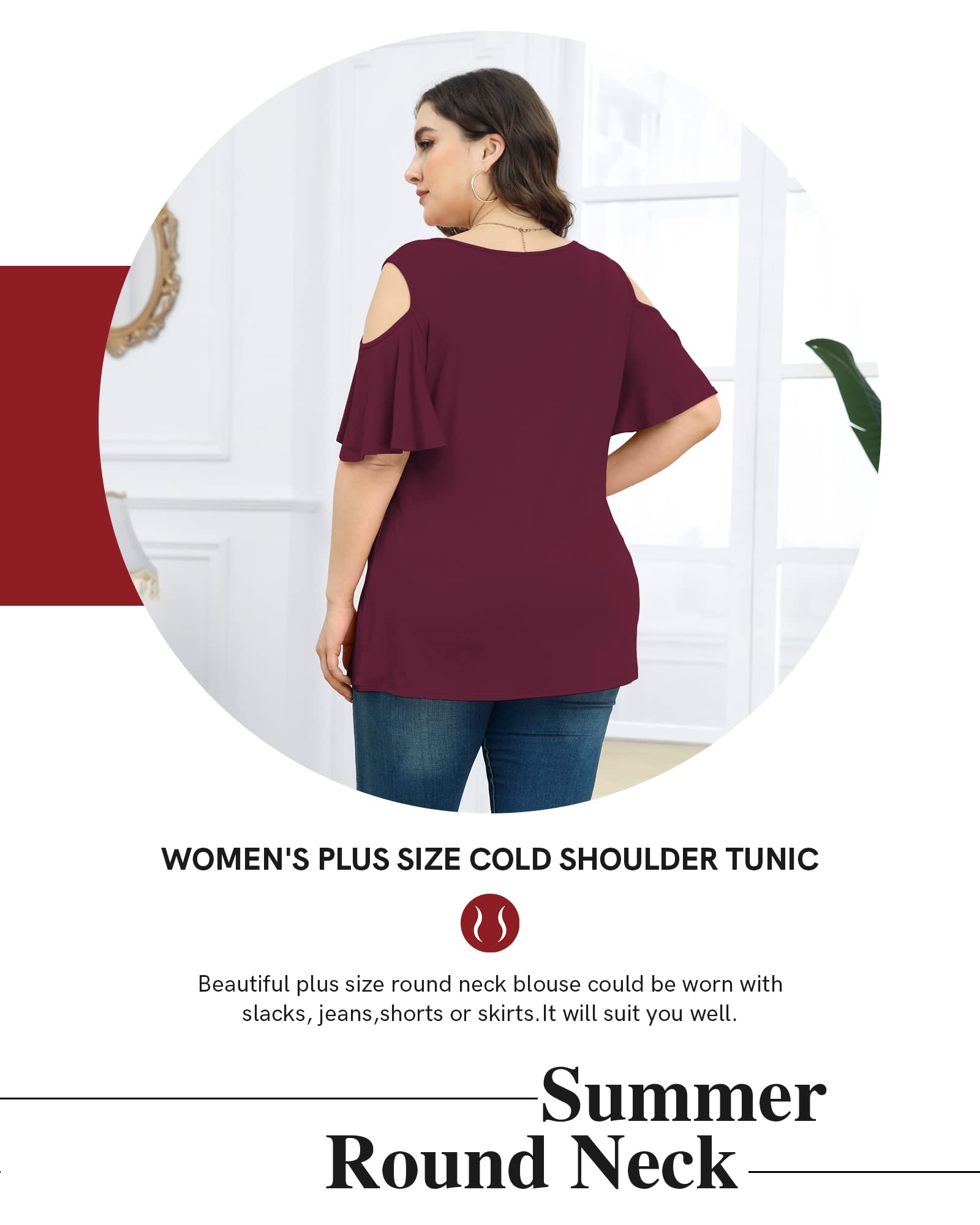 POSESHE Womens Plus Size Summer Tunic Tops - POSESHE