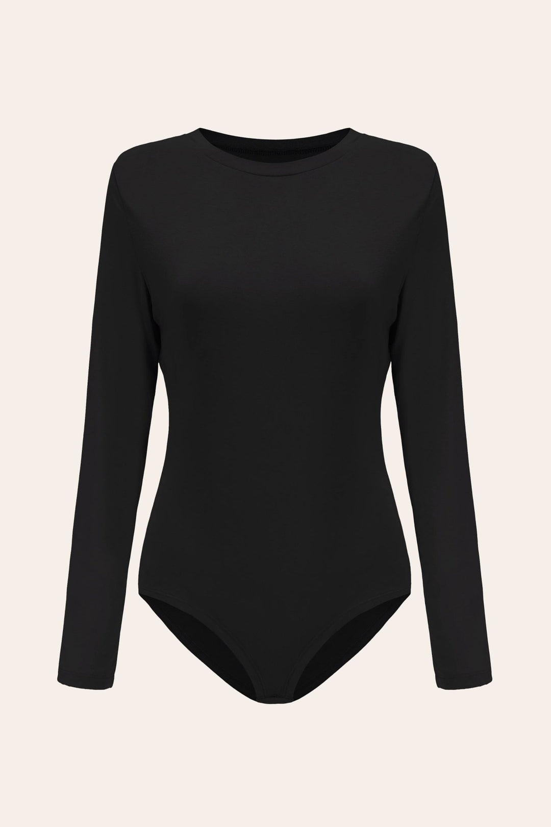 Plus Size Bodysuit Crew Neck Long Sleeve-Black