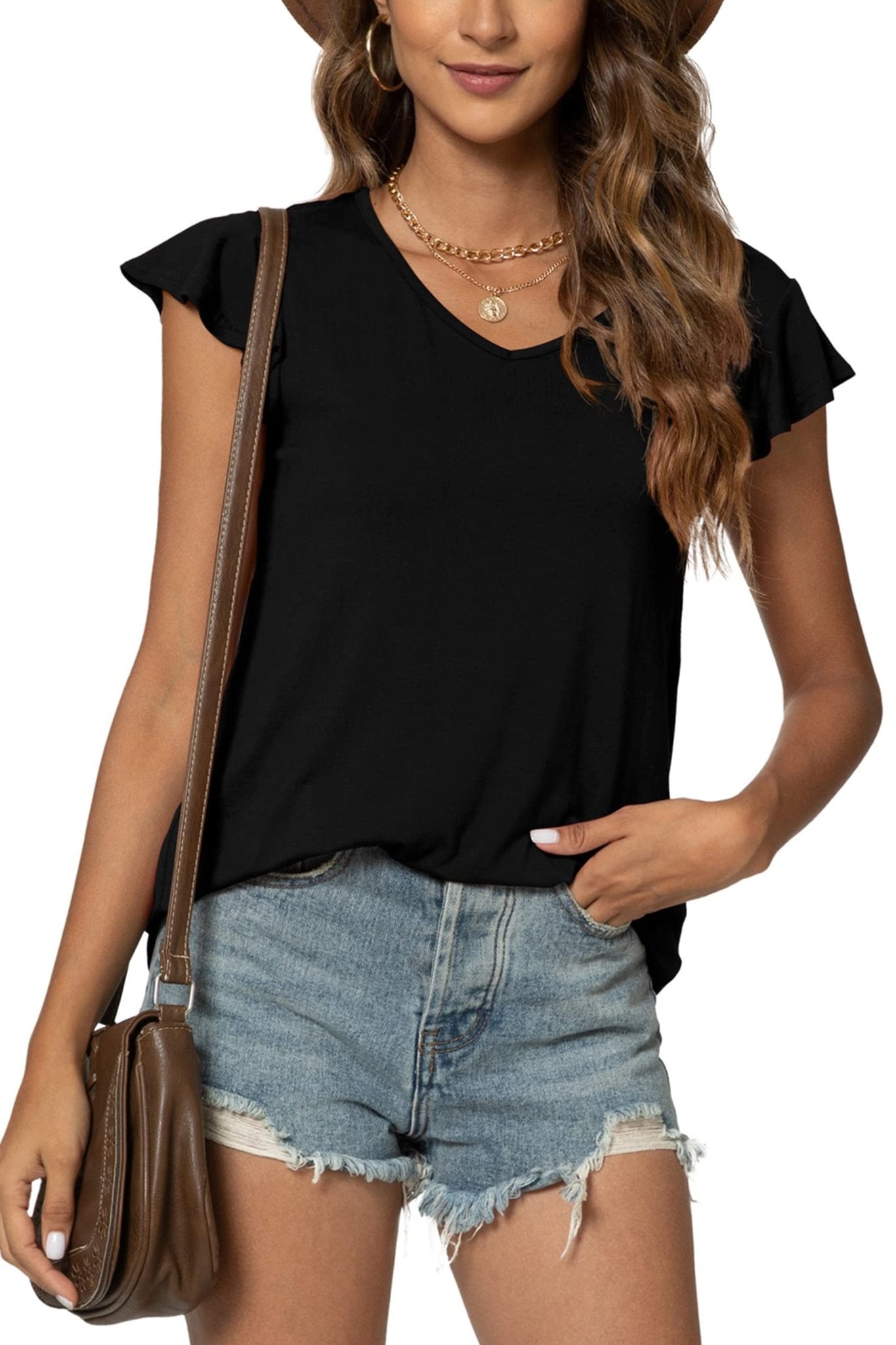 Casual Ruffle Tunic Tops Loose Blouse T Shirts - POSESHE